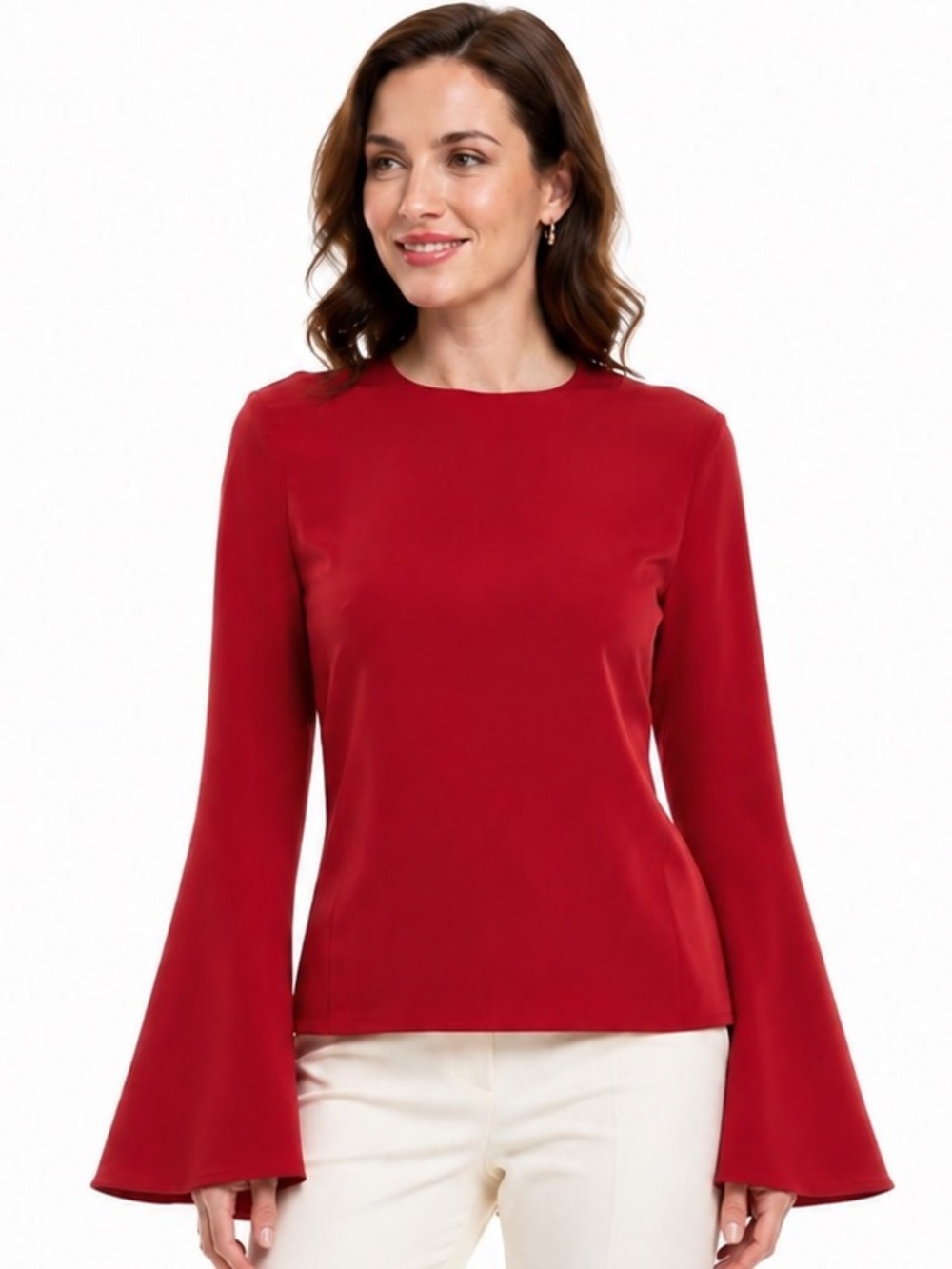 FRAME Bell Sleeve Blouse Top Red Medium Flowy Silky 70s Retro Chic NWOT